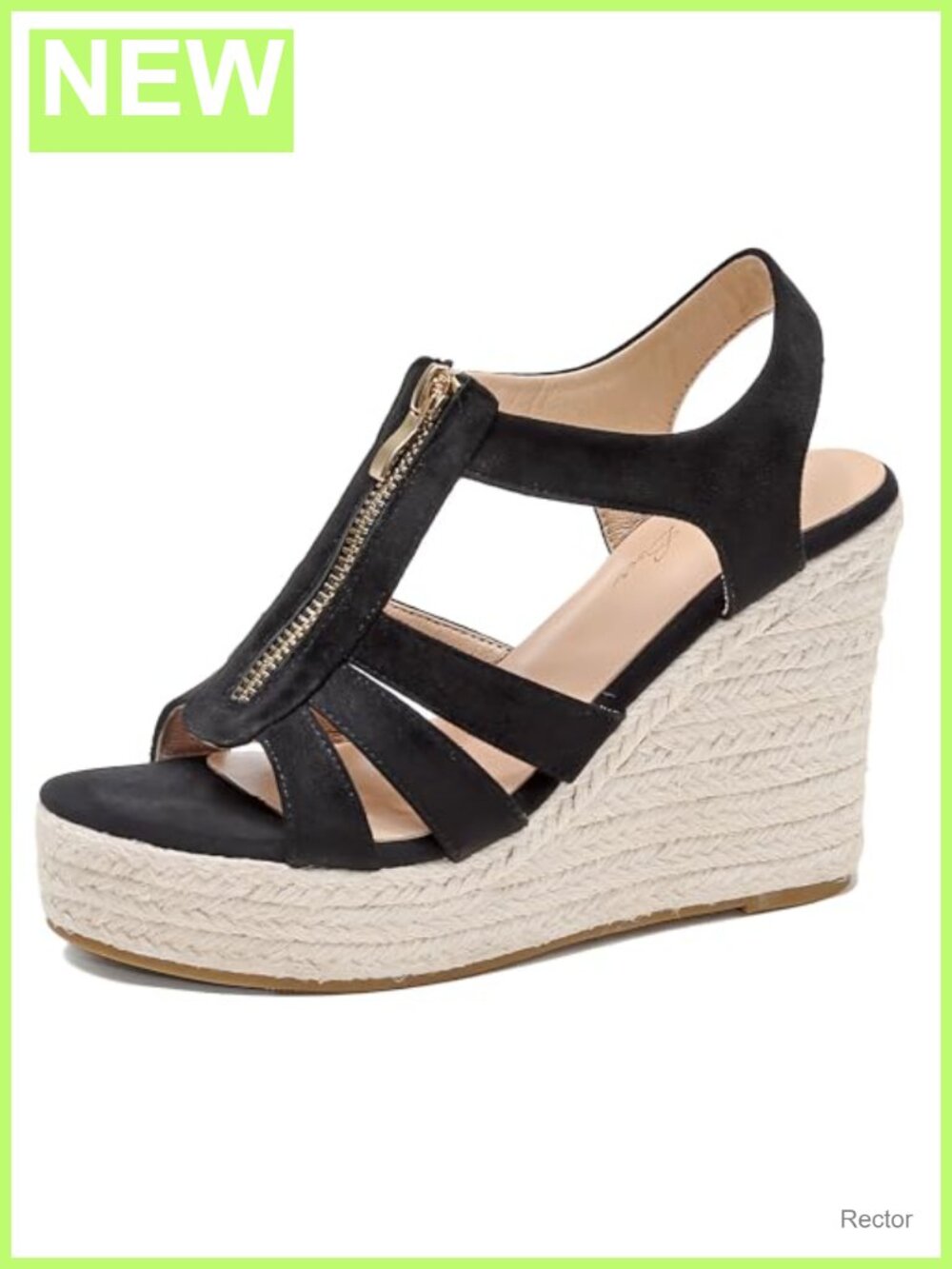 Womens Front Zipper Espadrille Wedge Sandals Open Toe Slingback Platform